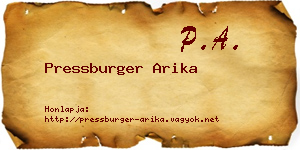 Pressburger Arika névjegykártya
